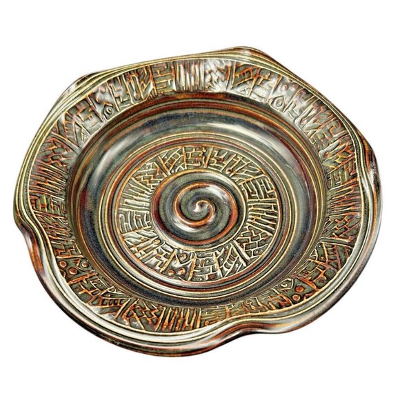 Brie Bowl Shallow Dish by Robert Fishman Studio Art Pottery Ruffle Edge Signed - Picture 1 of 8